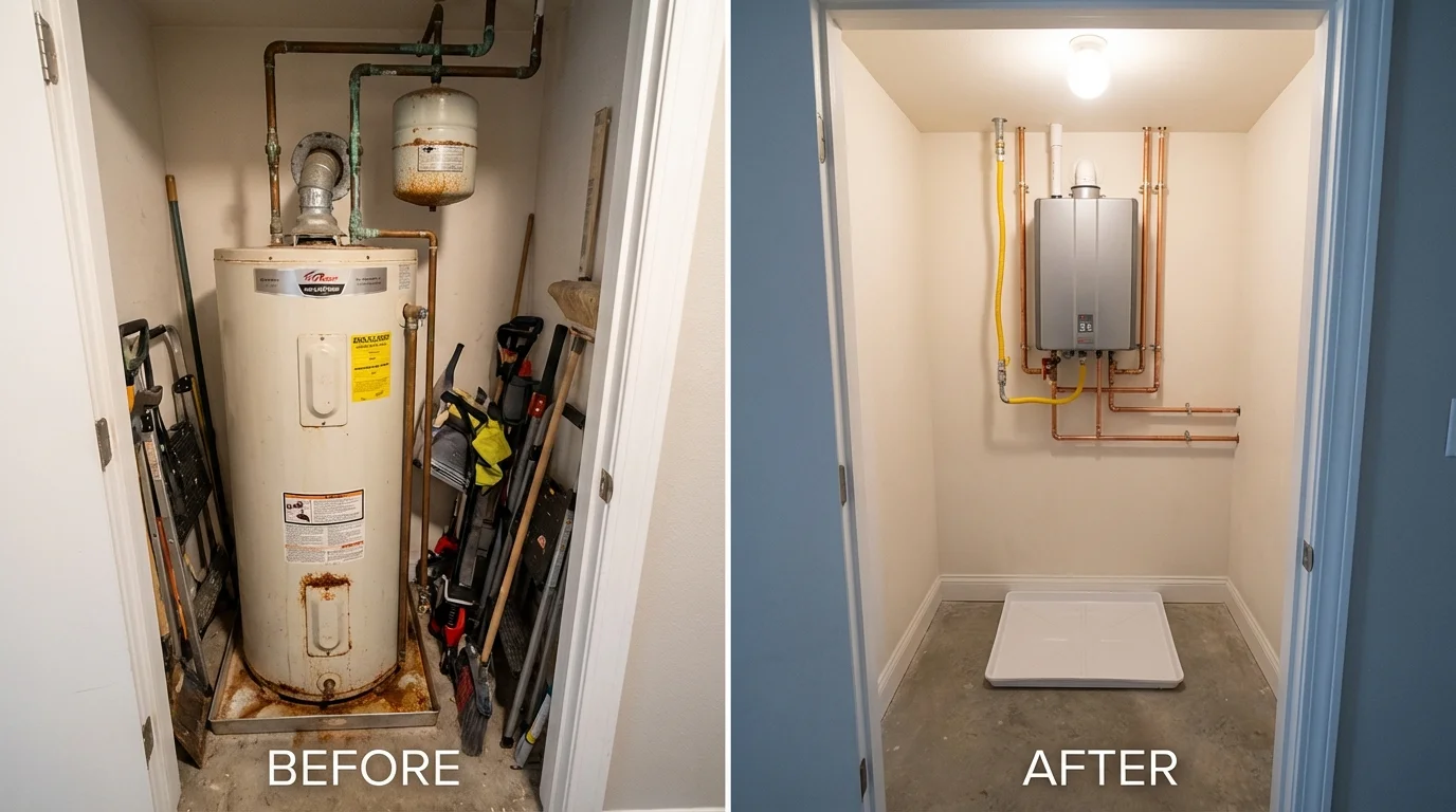 Tank water heater versus wall-mounted tankless unit comparison for Anthony, TX homeowners