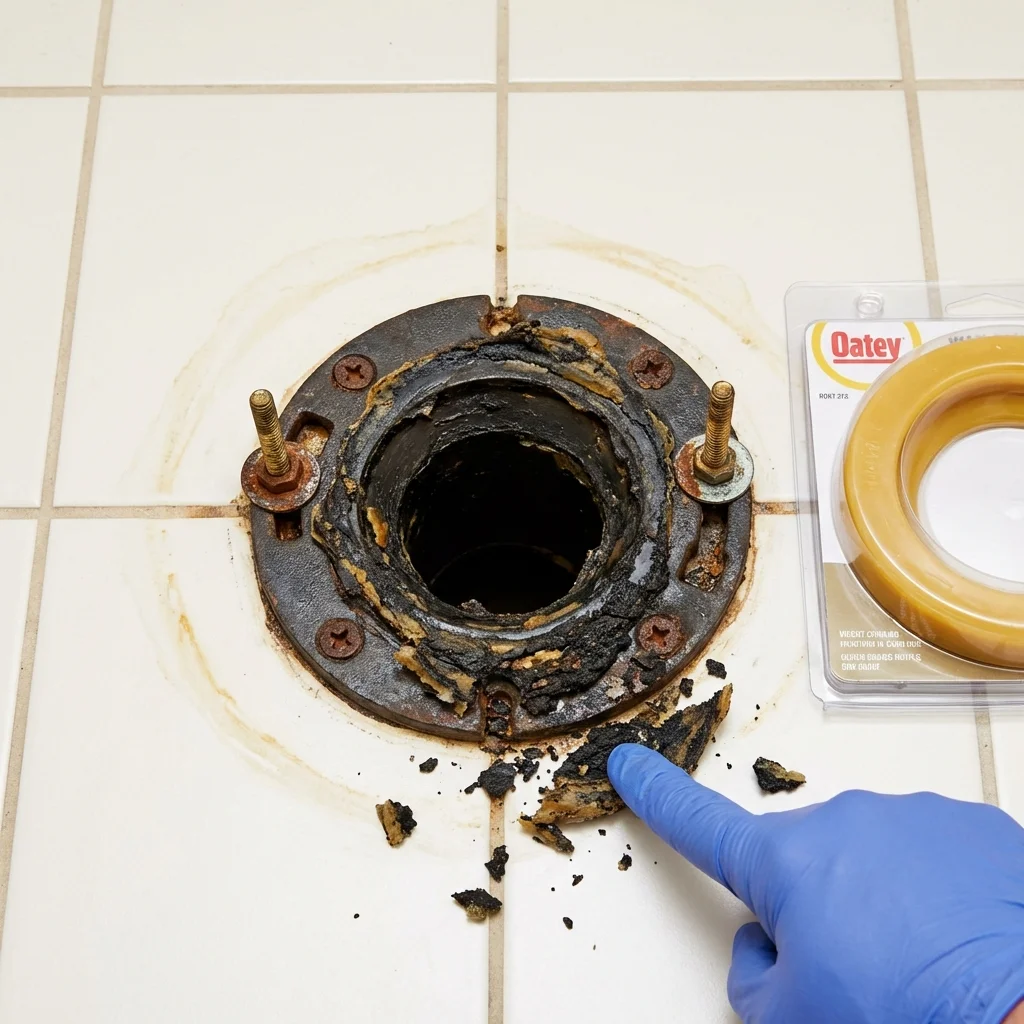 Failed wax ring showing water seepage at the base of a toilet in a Anthony, TX home