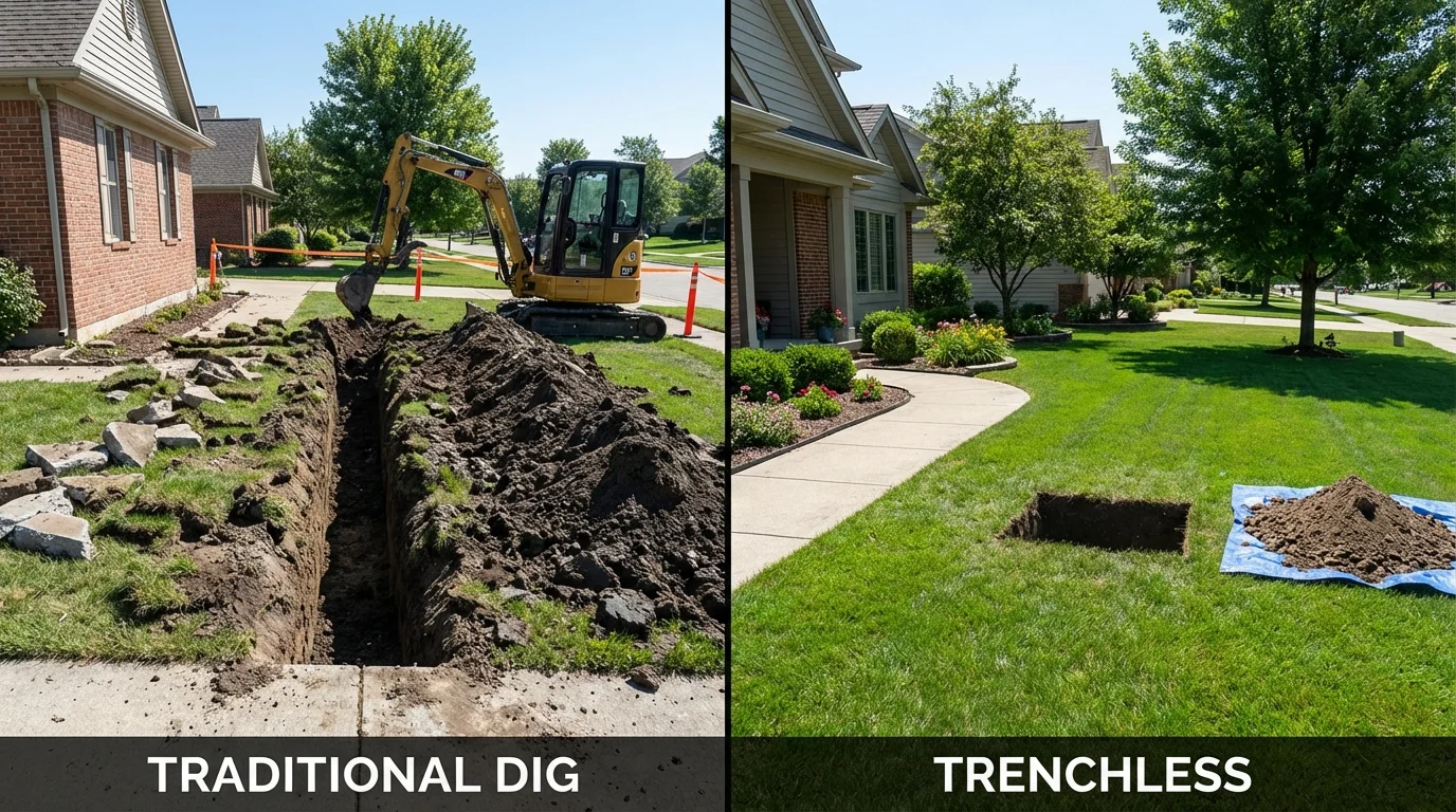 Trenchless sewer repair with minimal yard damage versus traditional excavation in Anthony, TX